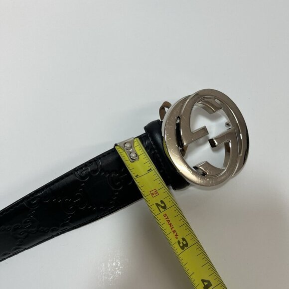 Gucci Embossed Black Belt with Silver GG Buckle - Picture 12 of 16